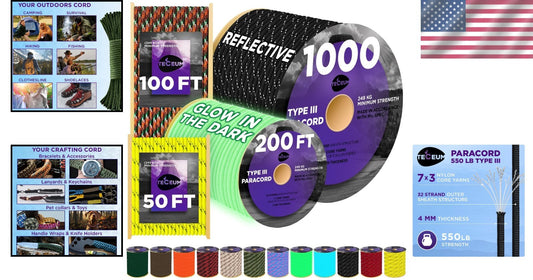 Survival-Grade 1000ft Nylon Rope - Perfect for Outdoor Gear & Craft Projects