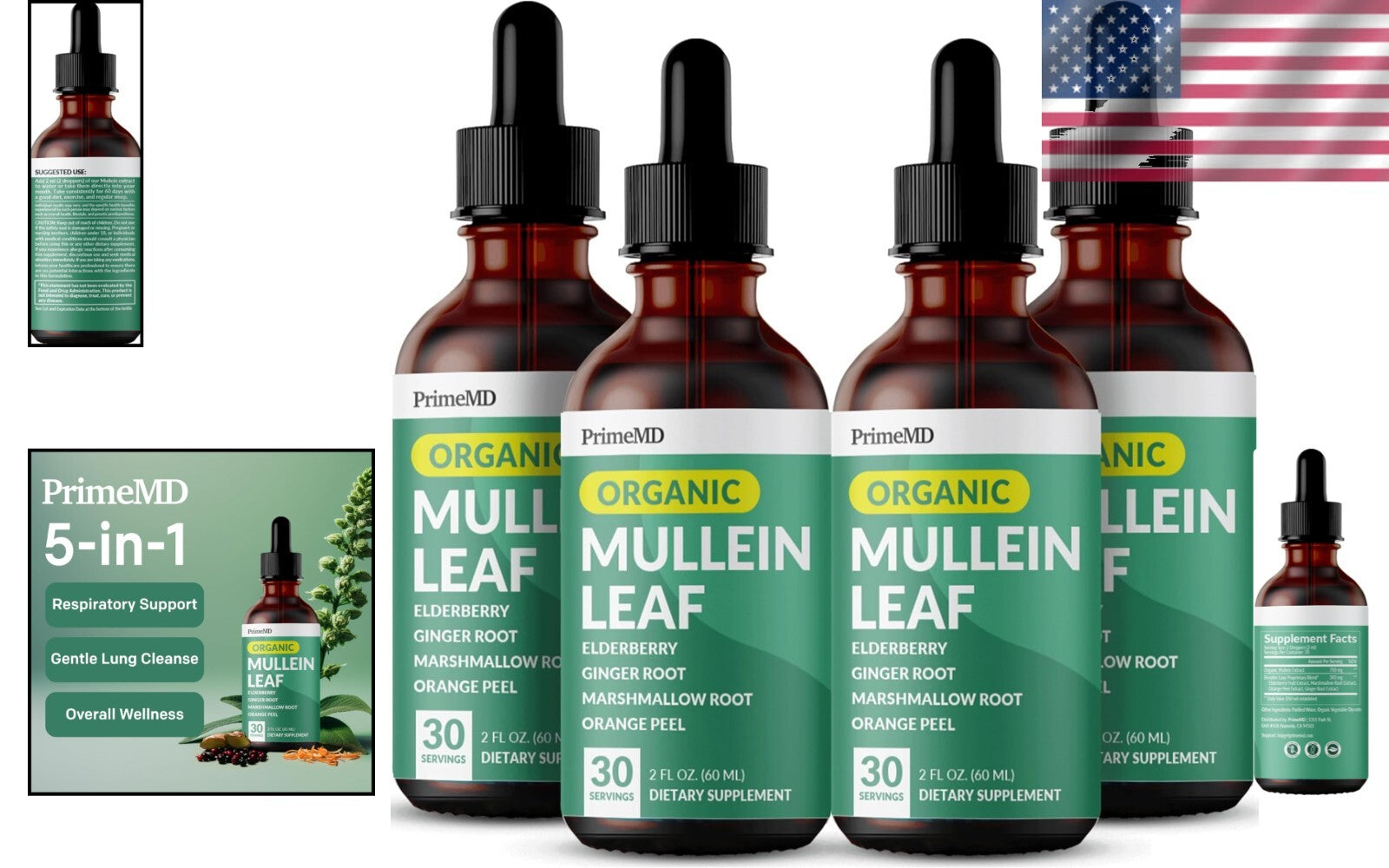 5-in-1 Mullein Drops Tincture for Lung Support - 120 Servings Backed by Nature