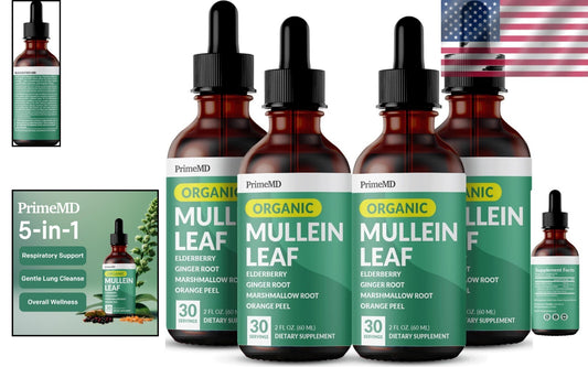 5-in-1 Mullein Drops Tincture for Lung Support - 120 Servings Backed by Nature
