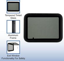 Load image into Gallery viewer, Durable RV Exit Window 30" W x 22" H with Removable Screen &amp; Trim Ring