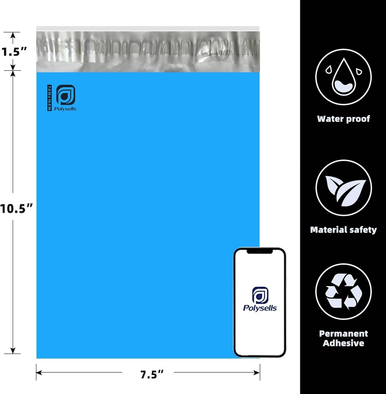 1000 Self-Sealing Blue Poly Mailers 7.5x10.5 - Perfect for Clothes & Accessories