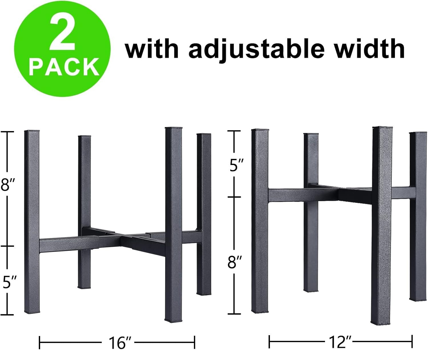 2 Pack Adjustable Metal Plant Stands for Large Planters, Heavy Duty 300 lbs