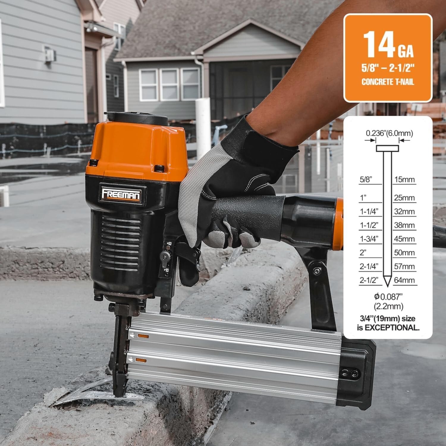 Heavy Duty Pneumatic 14-Gauge T Nailer for Concrete and Steel - 5/8'' to 2-1/2''