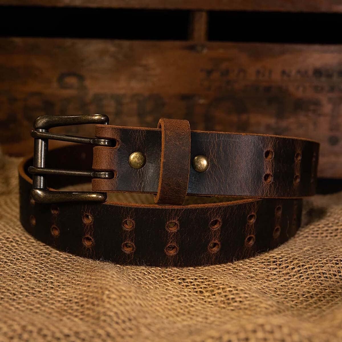 Durable Amish Crafted Leather Belt - Double Prong with Antique Finish 1½"