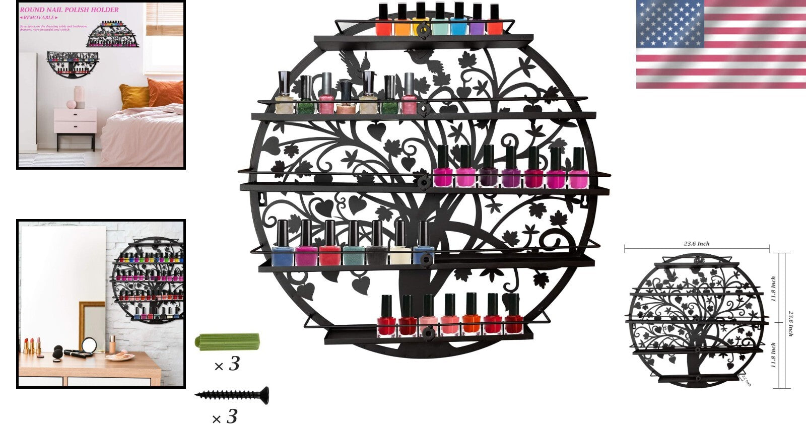 Elegant Wall-Mounted Nail Polish Organizer - 5-Shelf Acrylic Rack in Black