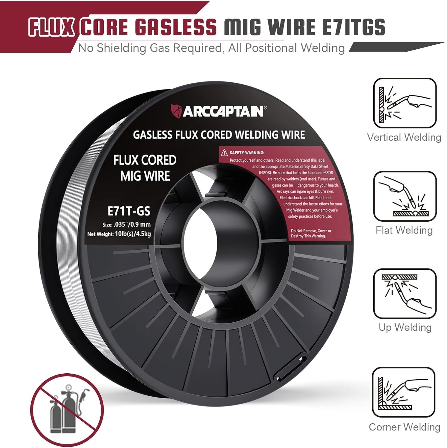 Gasless 0.035” Flux Core Welding Wire - 10Lbs for Lincoln & Miller-Compatible