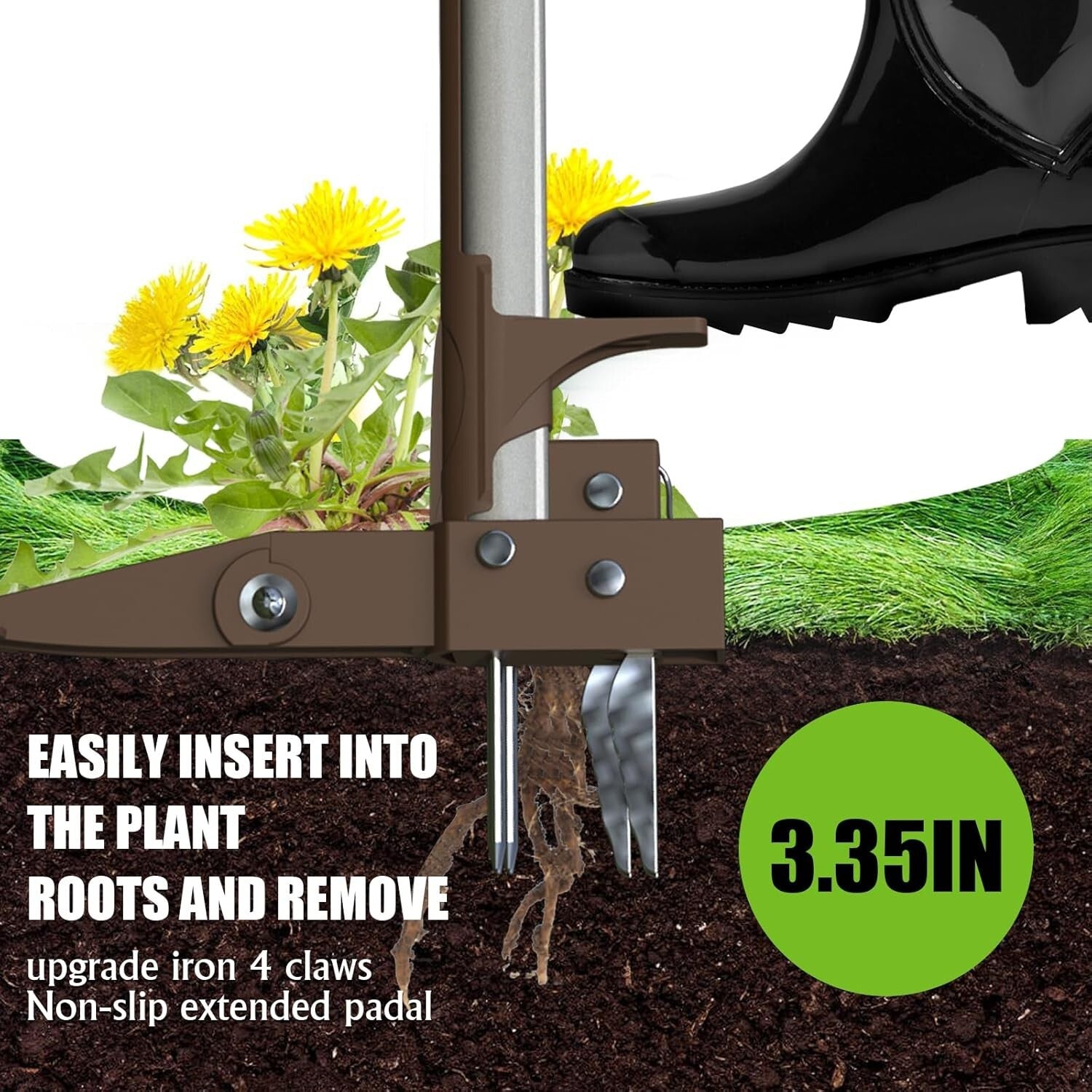 Stand-Up Weed Puller Tool - 40.5-Inch Long Handle & 4 Claws for Easy Weeding