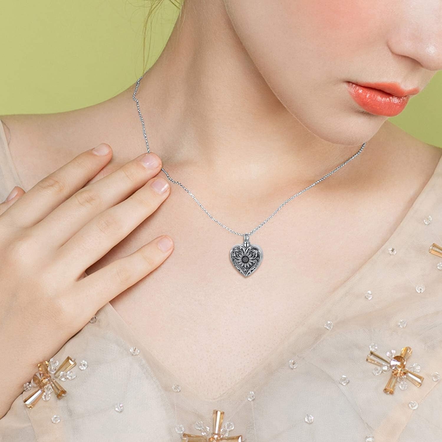Sterling Silver Sunflower Cremation Necklace for Ashes - Forever In My Heart