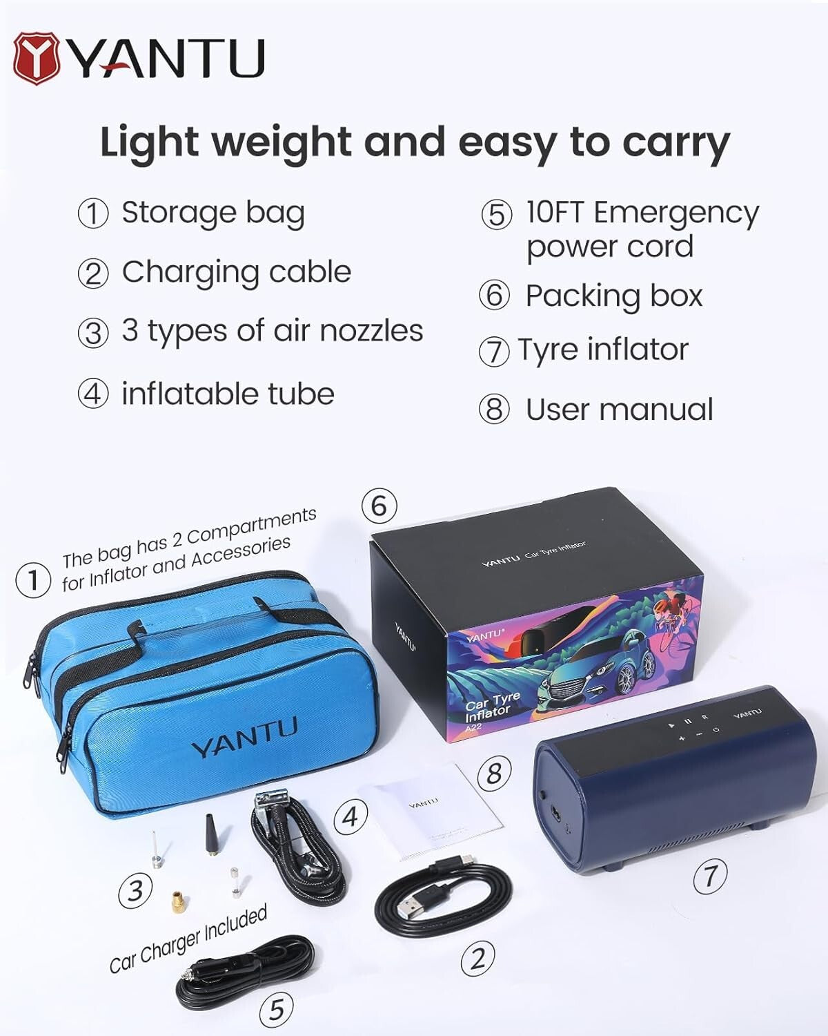 Portable 12V Dual Cylinder Tire Air Compressor with Automatic Shut-Off & Display