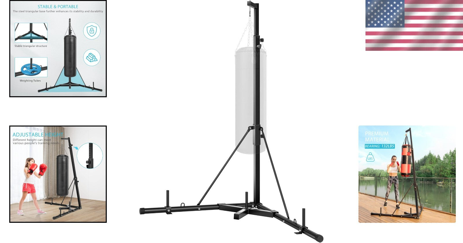 Foldable Boxing Bag Stand - Adjustable, Space-Saving & Sturdy for Home Fitness