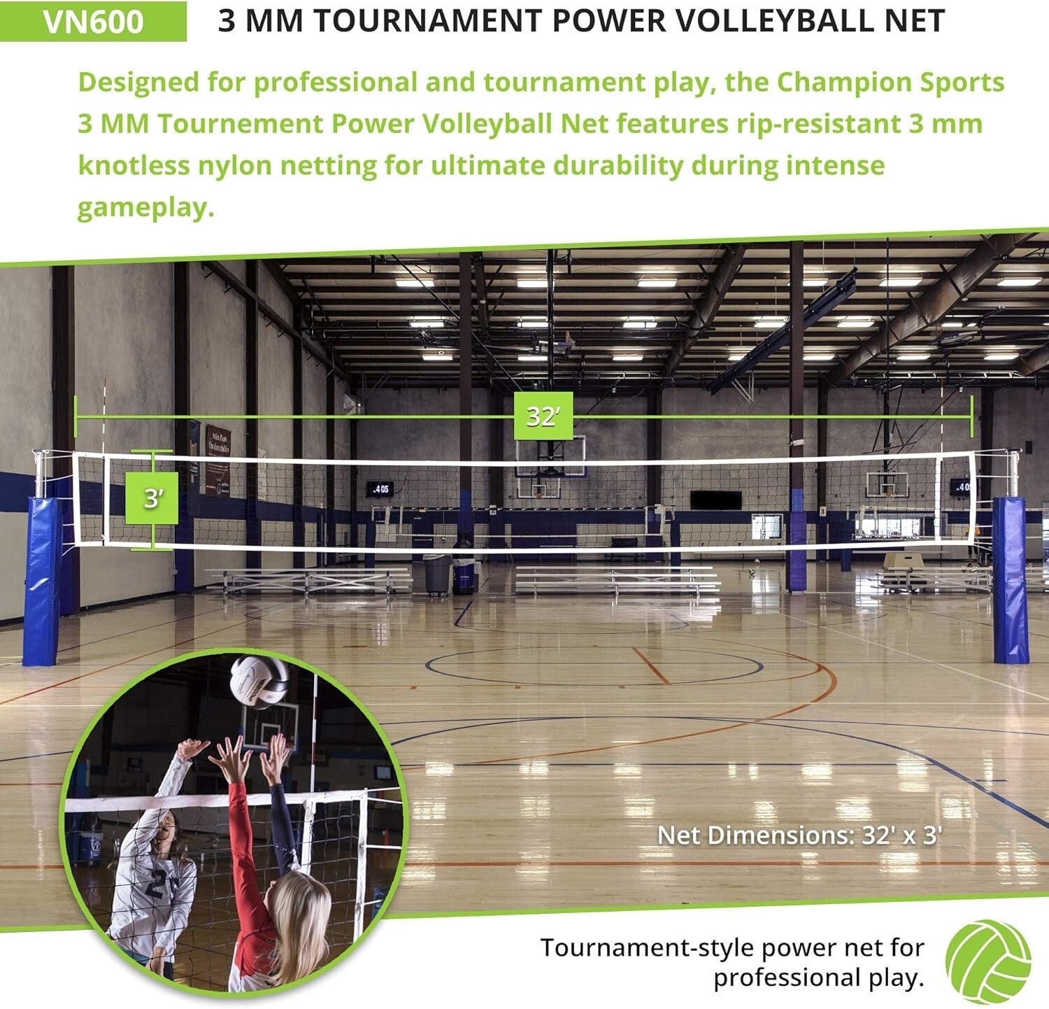 Official Olympic Volleyball Net - Tournament Size 32'x3' for Competitive Play