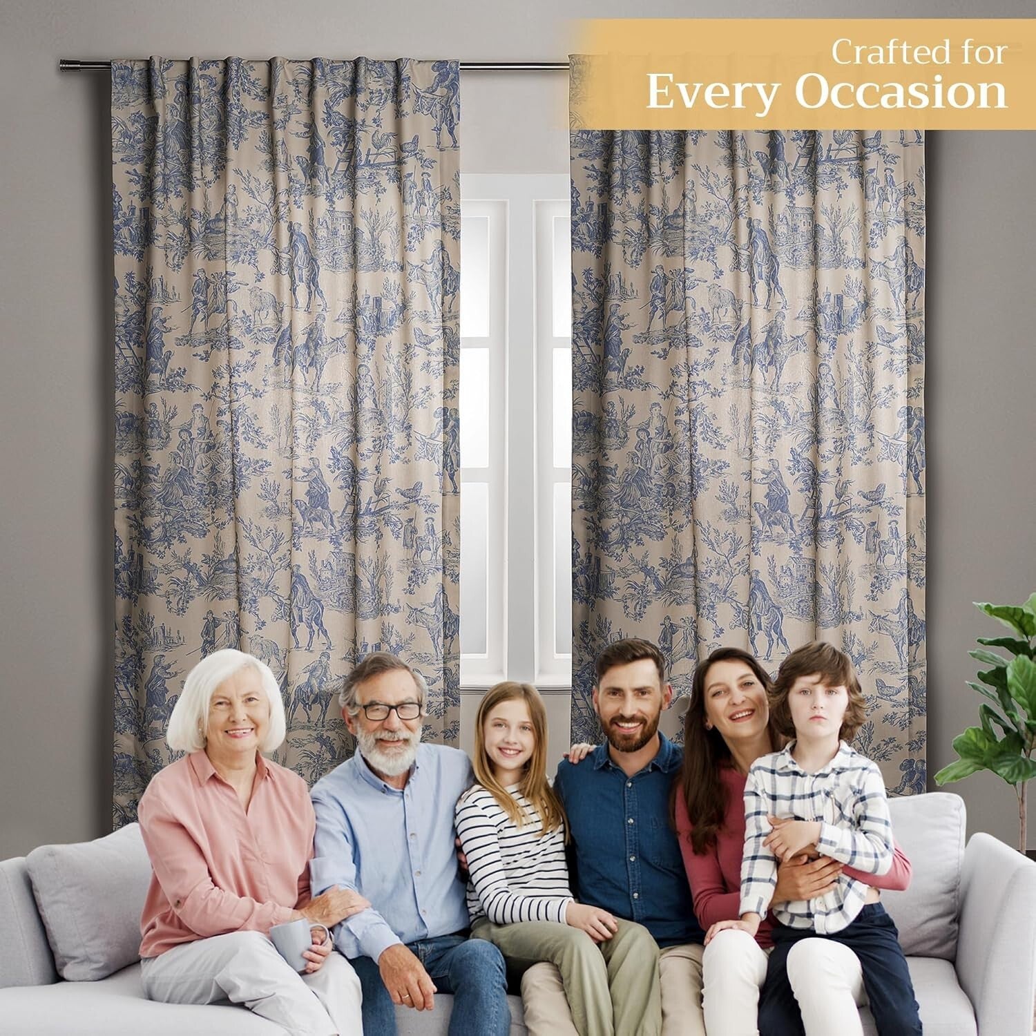 Charming 100% Cotton Toile Drapes 50" W x 108" L - Classic Elegance for Any Room