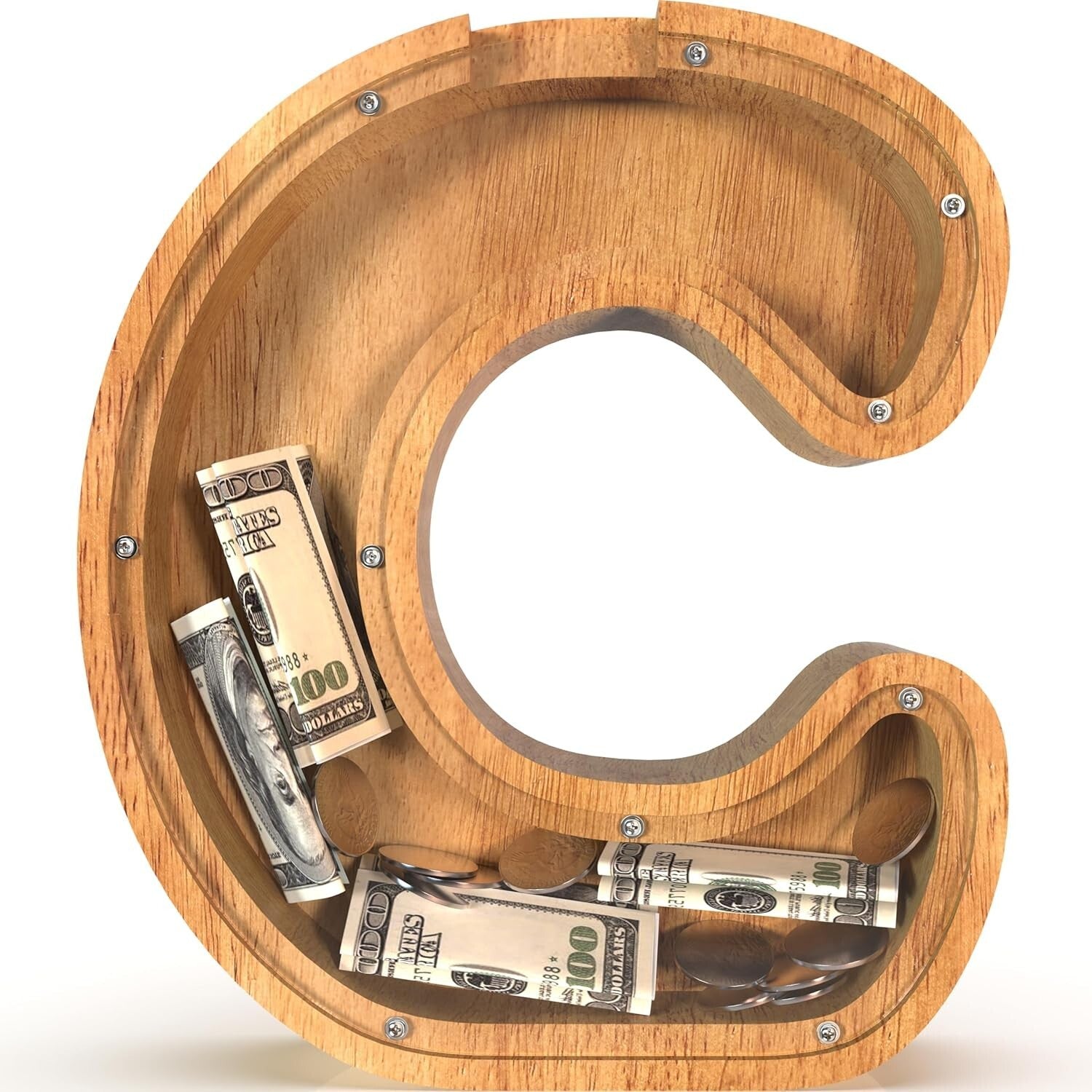 12'' Extra-Large Personalised Wooden Letter Piggy Bank for Kids - Initial C