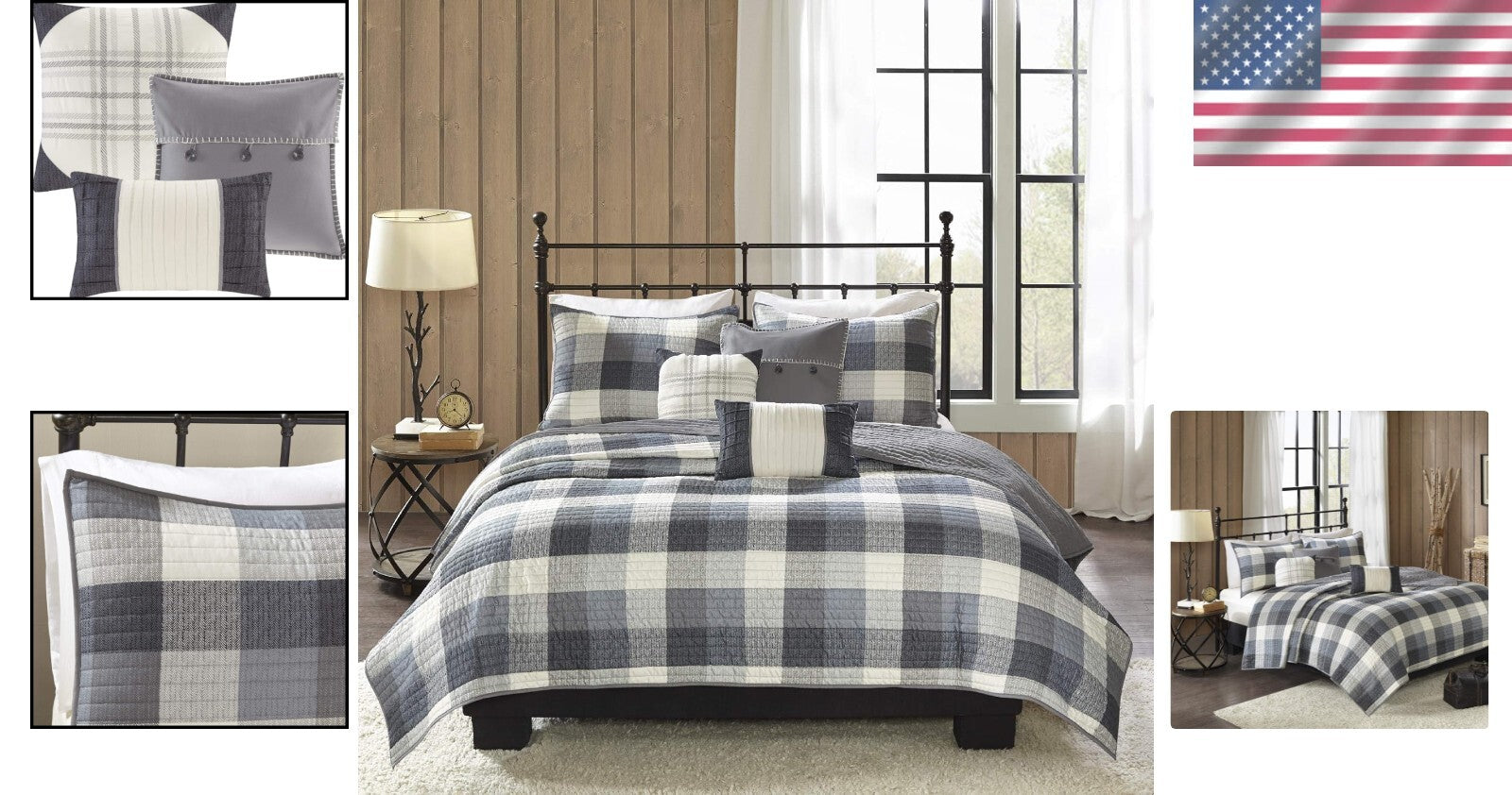 Cozy Buffalo Plaid Reversible Quilt Set with Decor Pillows - Full/Queen 6-Piece