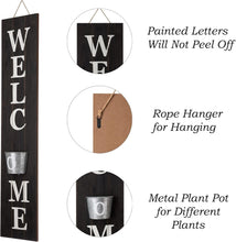 Load image into Gallery viewer, 42-Inch Rustic Farmhouse Vertical Welcome Sign with Planter for Front Porch