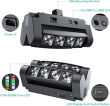 Load image into Gallery viewer, Sound Activated 8x3W RGBW Moving Head Light - Ideal for Parties, Weddings, Clubs