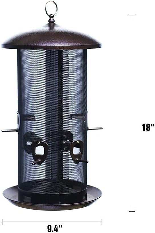 Heavy-Duty Metal Hopper Bird Feeder with Dual Seed Compartments and 10 Ports