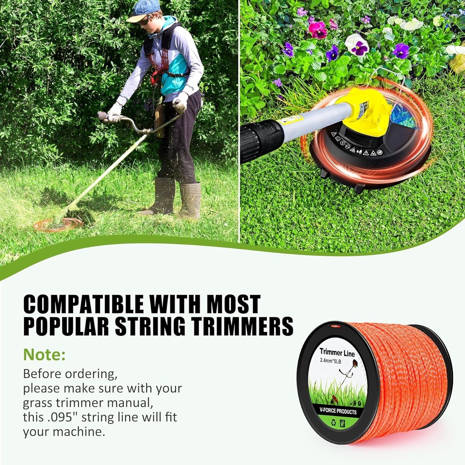 Durable 1640FT Twisted Shape Trimmer Line - 0.095" Compatible with Major Brands