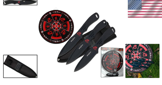 Black Stainless Steel Throwing Knives with Target Board - Perfect for All Levels