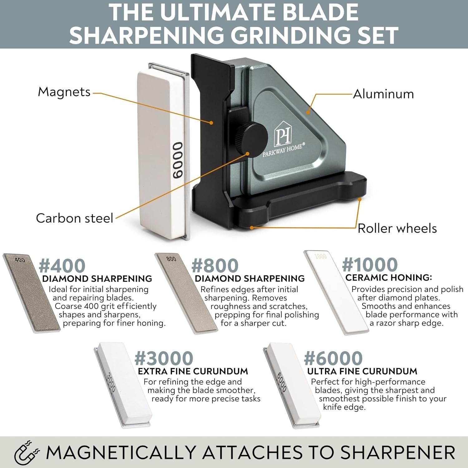 Lightweight Adjustable Knife Sharpener with 5 Whetstone Plates & Travel Case