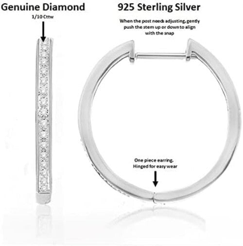 Small Diamond Hoop Earrings - 1/10 Cttw in Rhodium-Plated Silver Gift-Ready