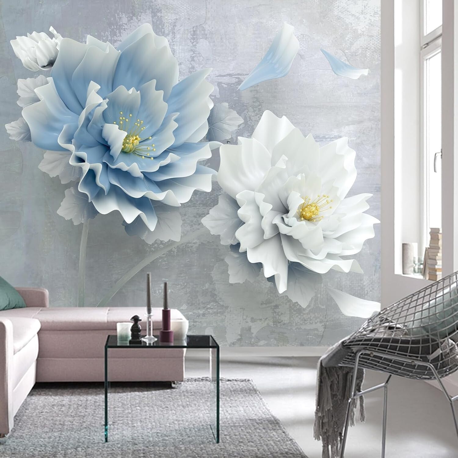 Luxury Blue Floral Silk Wallpaper Mural – Perfect for Bedrooms & More