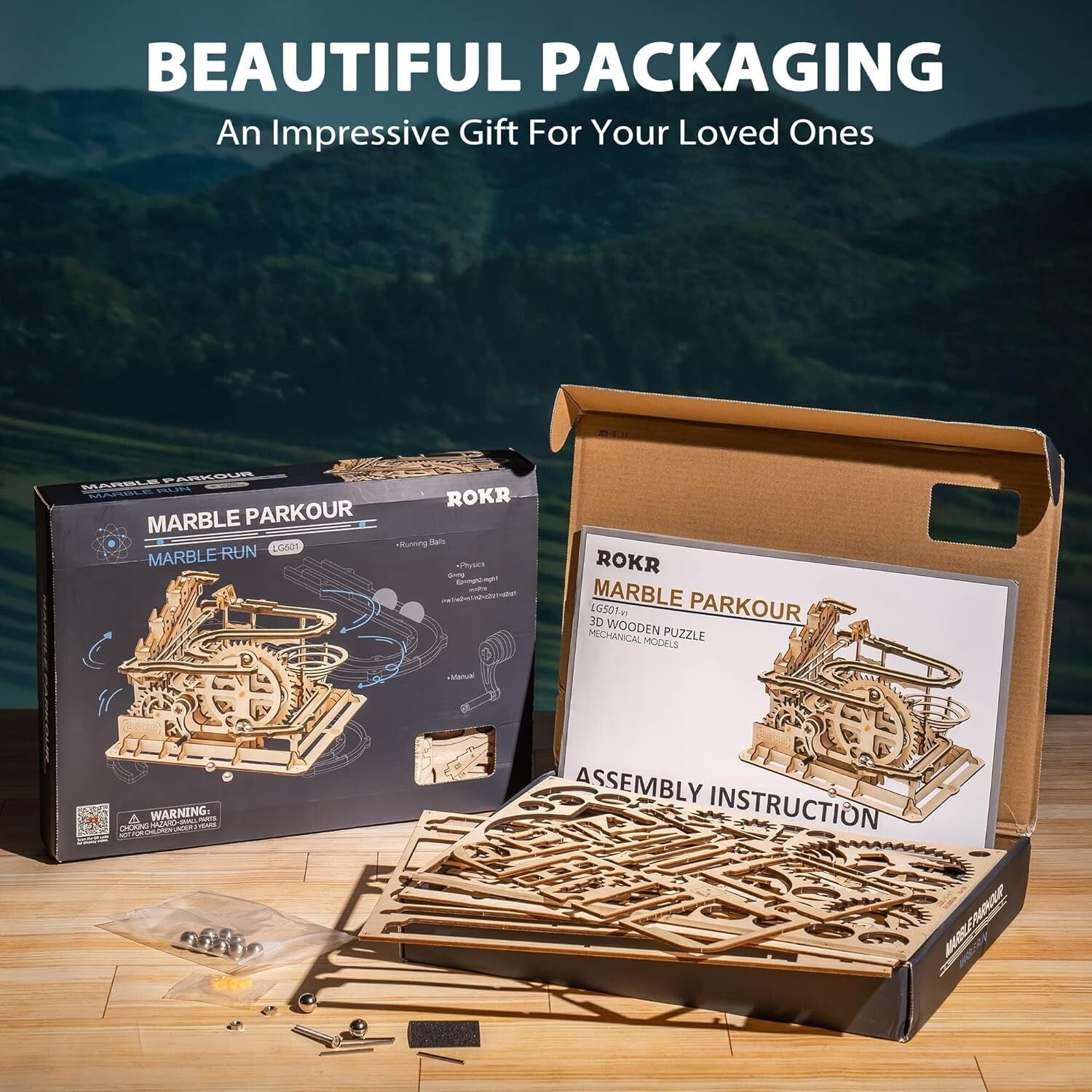 Engaging 3D Wooden Puzzle Kit - Decorative Marble Run for Adults & Kids 12-14