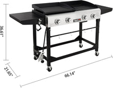 Load image into Gallery viewer, Stylish Black Propane Grill and Griddle Combo with Folding Legs and Side Tables