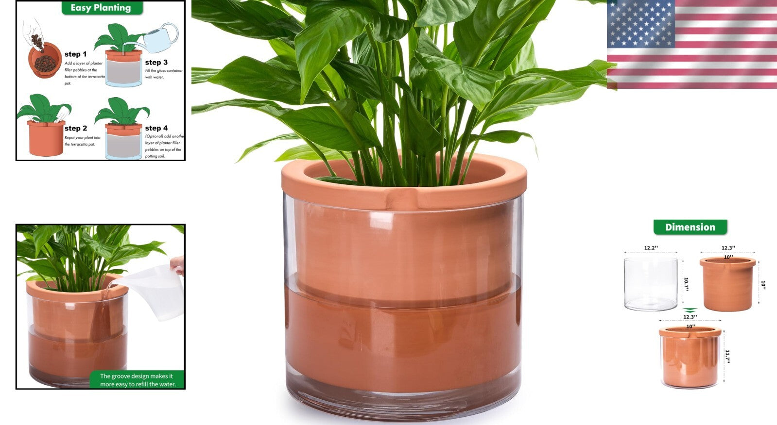 10 Inch Resin White Terracotta Self-Watering Pot - Perfect for Indoor Plants