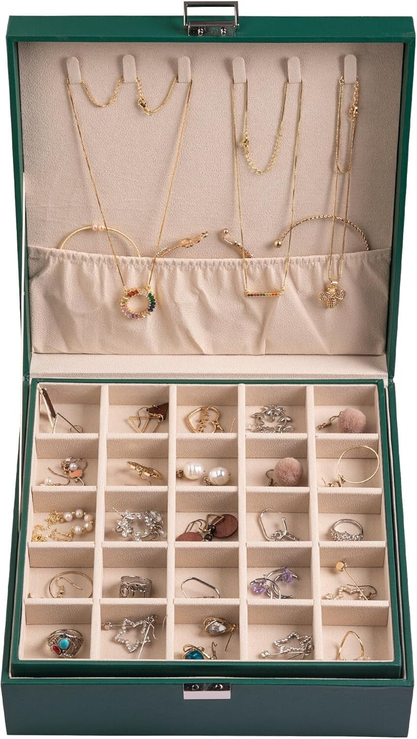 Stylish Dustproof Jewelry Case with 50 Slots for Earrings, Necklaces & Bracelets