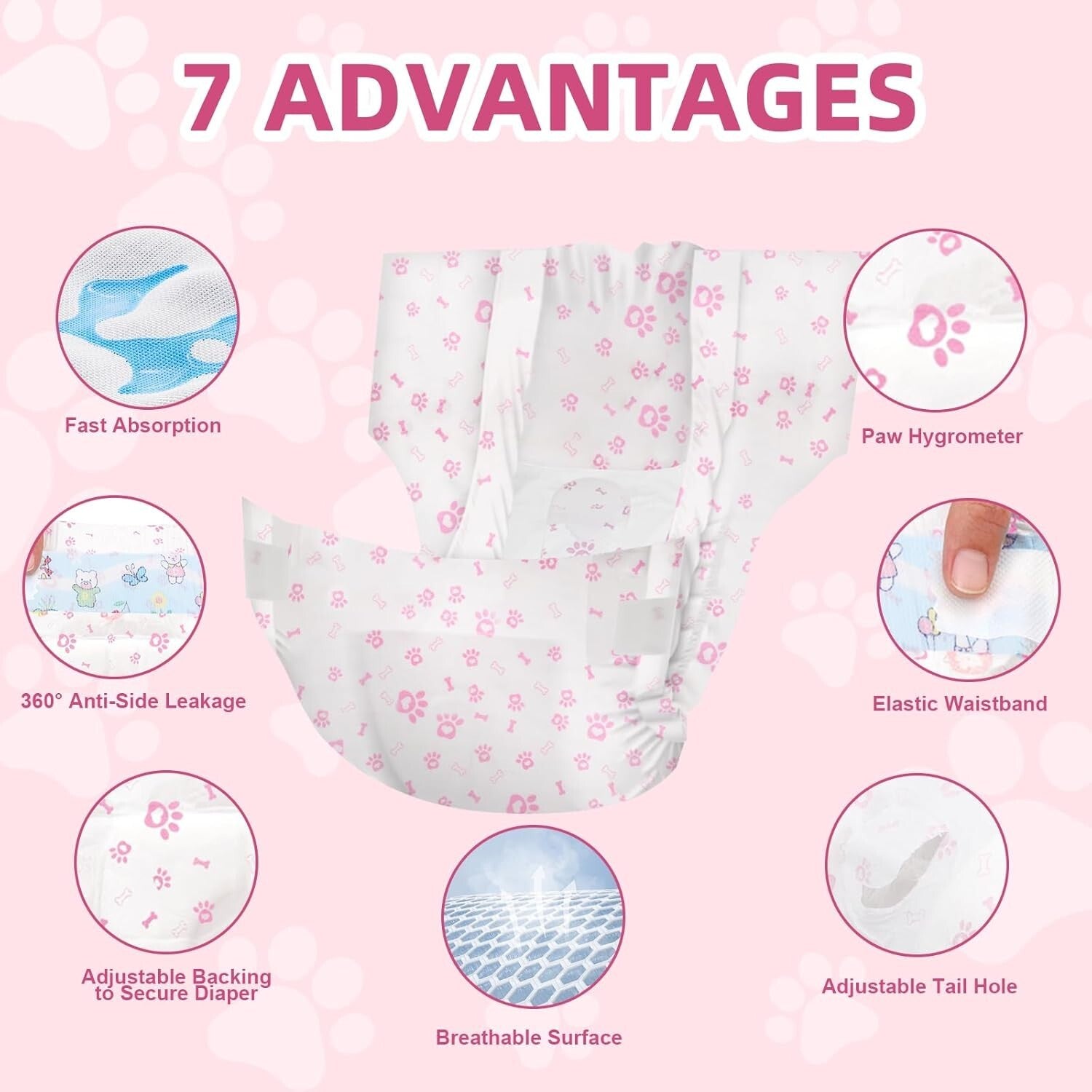Comfortable Pink Disposable Dog Diapers for Female Dogs - 360° Leak Protection