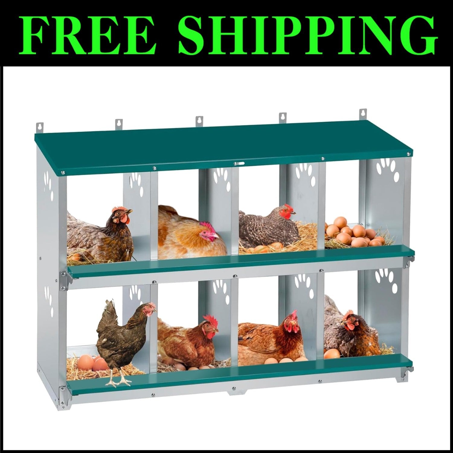 Spacious 8 Compartment Chicken Nesting Box - Ideal for Comfortable Egg Laying