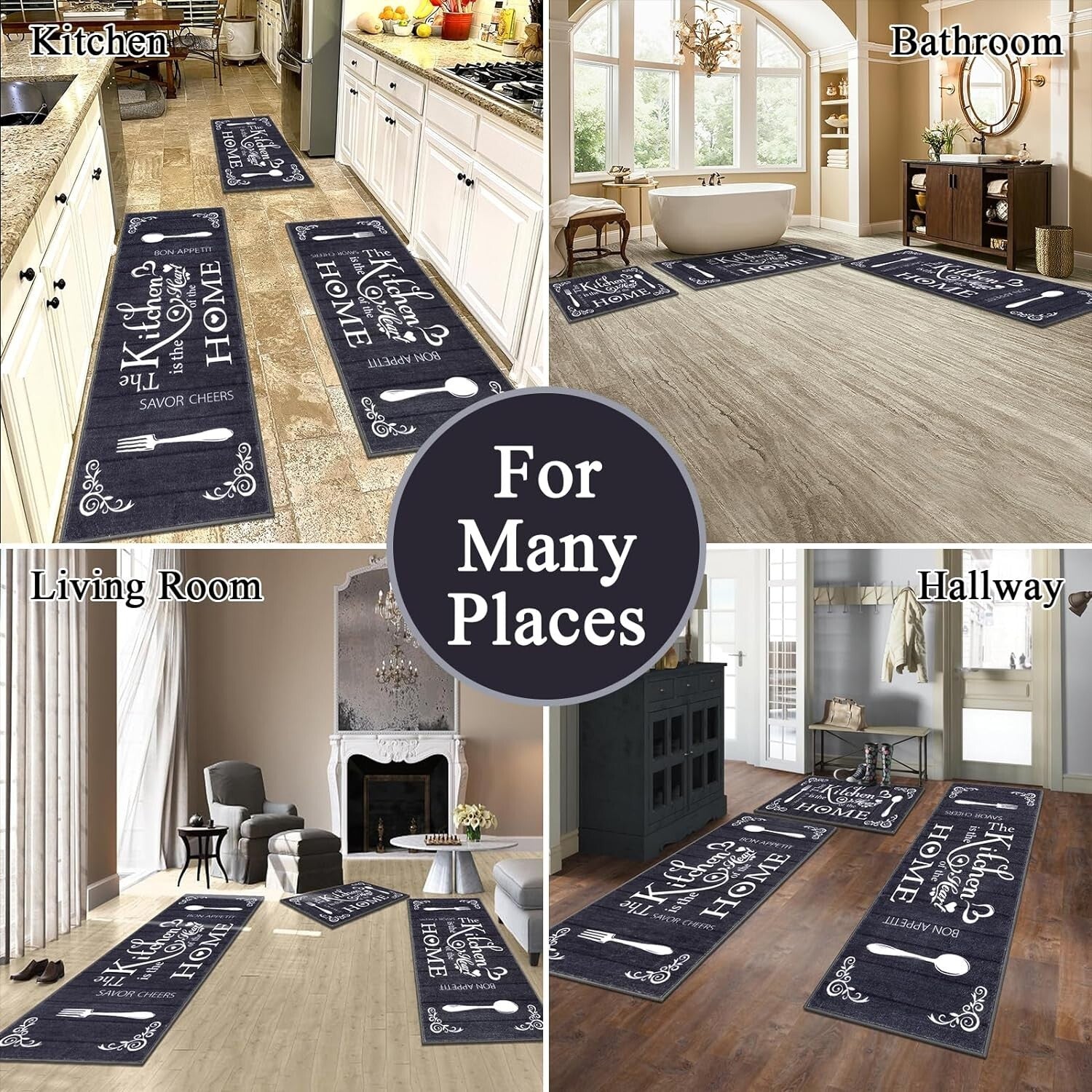 Chic Kitchen Mats Set - 3 Washable Rugs for Farmhouse & Entryway Spaces