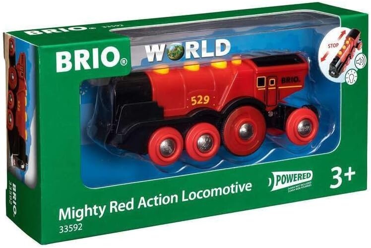 World Mighty Red Battery-Operated Toy Train with Lights, Sounds for Kids Age 3+