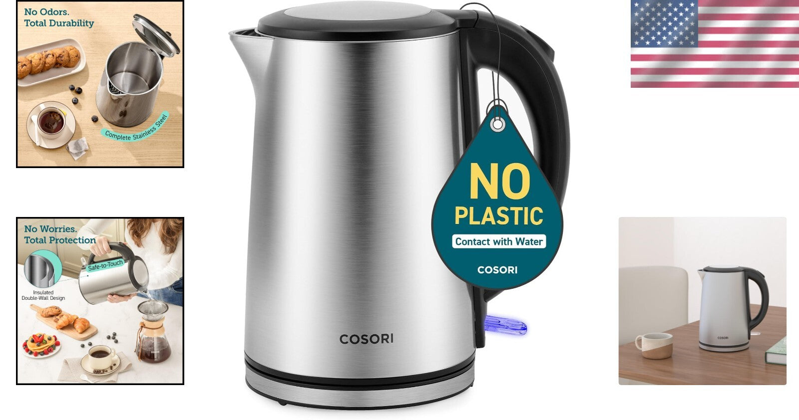 Stylish 1.5L Stainless Steel Electric Kettle with Automatic Shut-Off & Blue LED