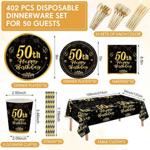 Load image into Gallery viewer, All-in-One 50th Birthday Party Set - 452 Durable Pieces: Plates, Cups &amp; Cutlery