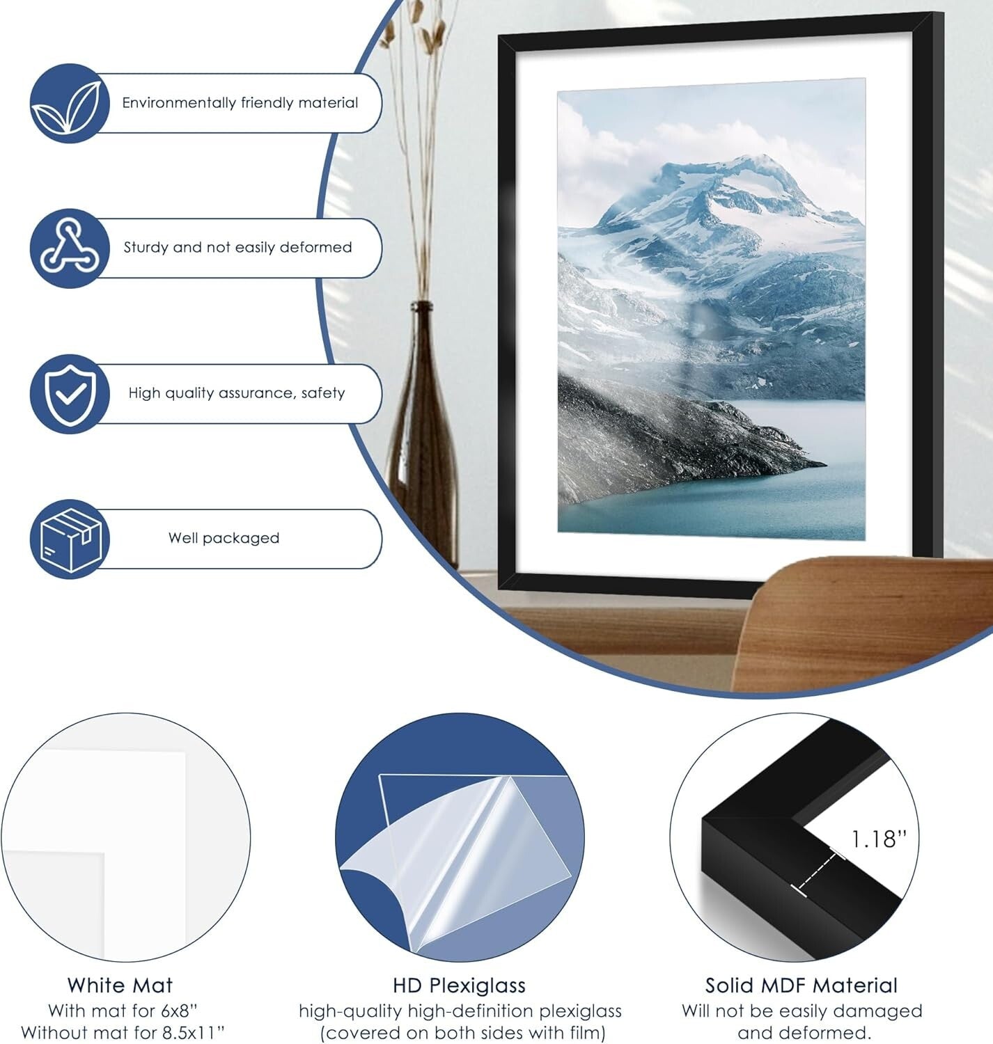 Elegant Black 20x28 Picture Frames – Snap-Open Design for Easy Art Swapping