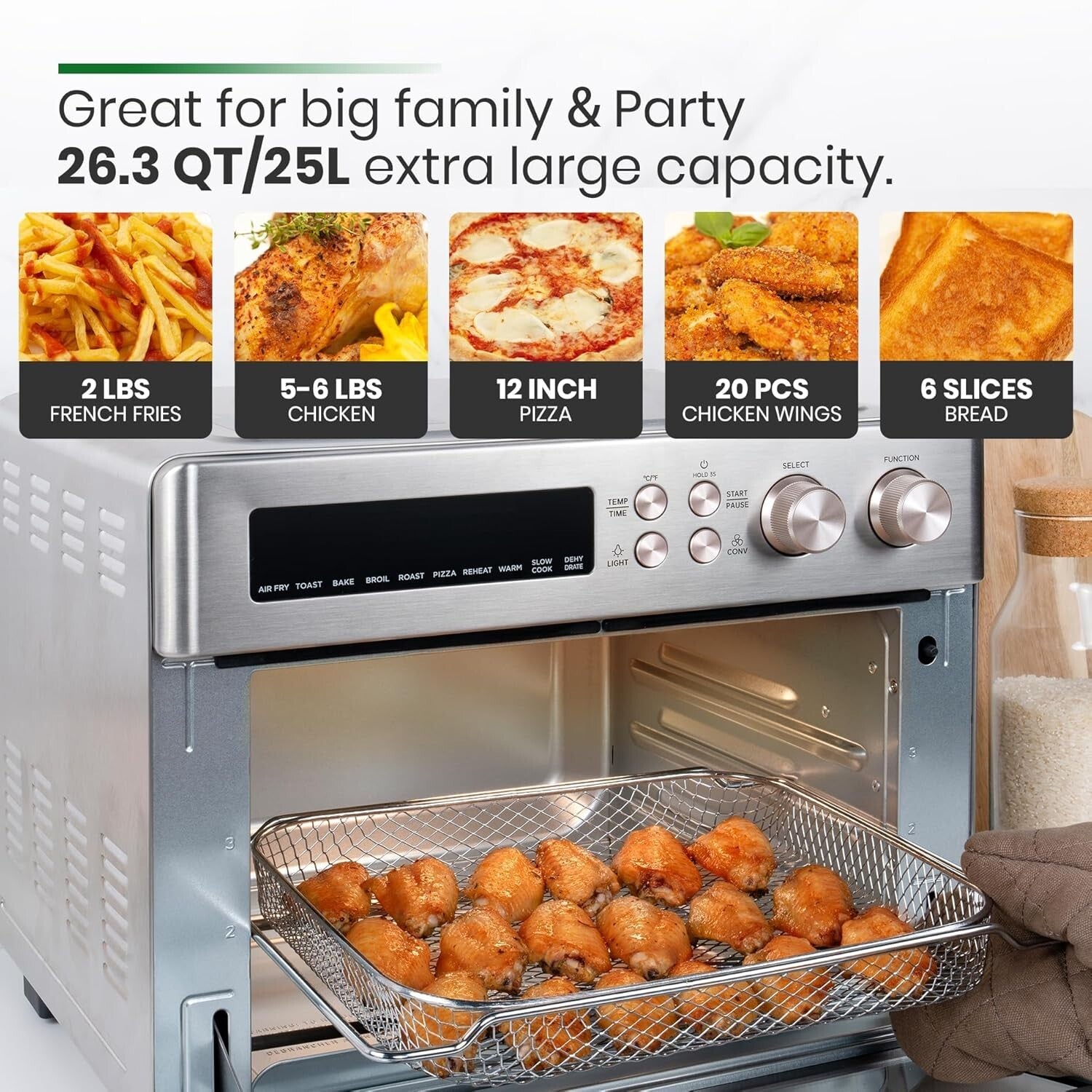 Extra Large 10-in-1 Infrared Air Fryer Toaster Oven with Brushed Steel Finish
