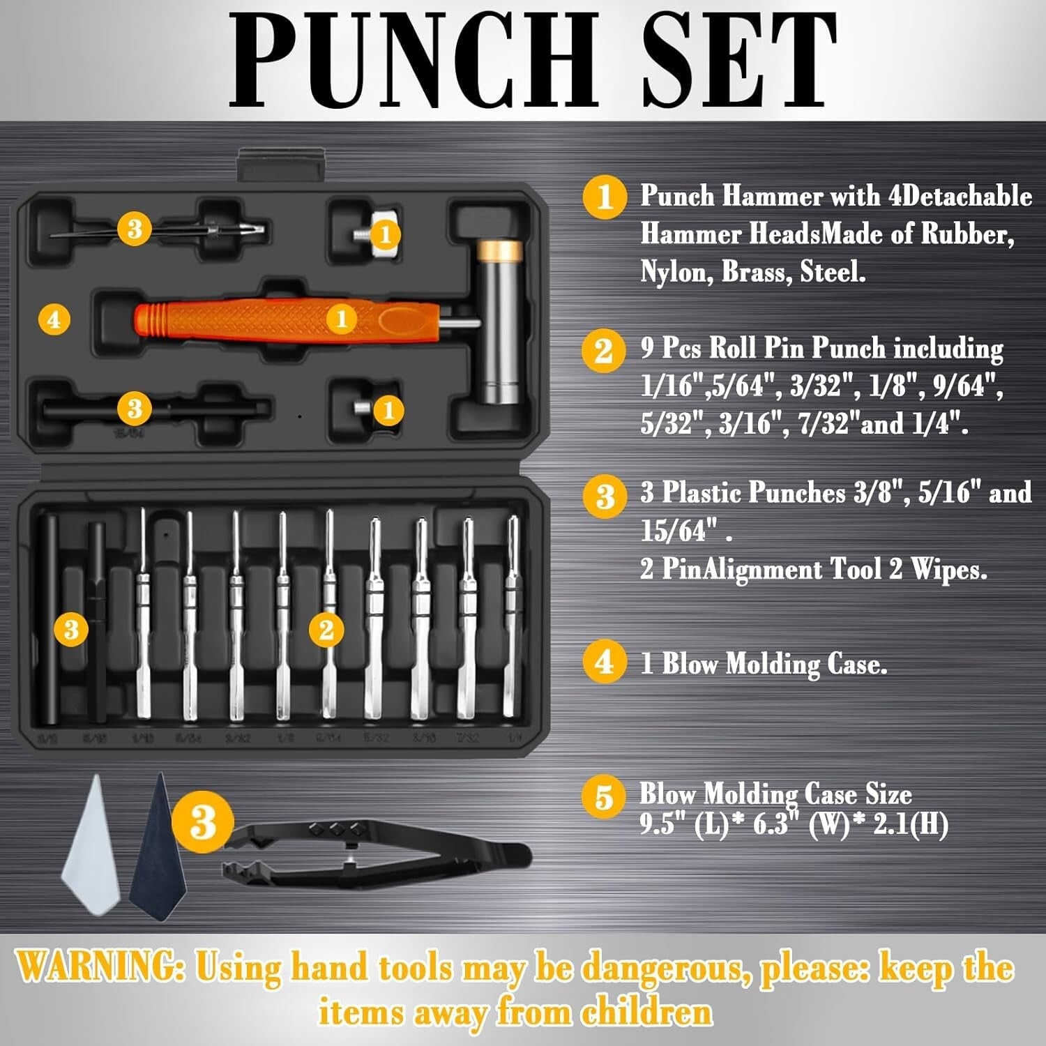 Professional Roll Pin Punch Set with Durable Hammer & Scratch-Resistant Block