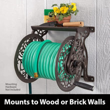 Load image into Gallery viewer, Stylish Wall Mounted Hose Reel - 125 Feet Capacity, Cast Aluminum, Bronze Finish