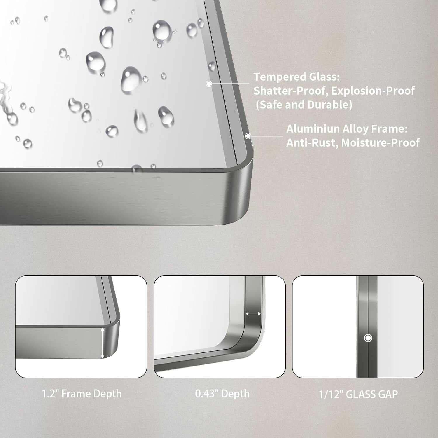 Elegant 28" x 36" Brushed Nickel Bathroom Mirror - Anti-Rust & Distortion-Free