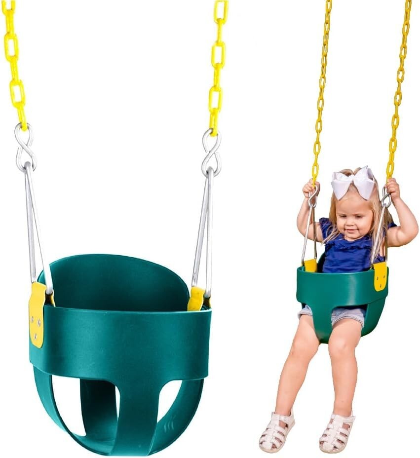 Durable Full Bucket Toddler Swing - Pinch-Free Design & Adjustable Chains