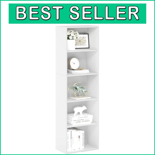 Elegant White 5-Stage Bookcase: Perfect for Living Rooms and Home Offices