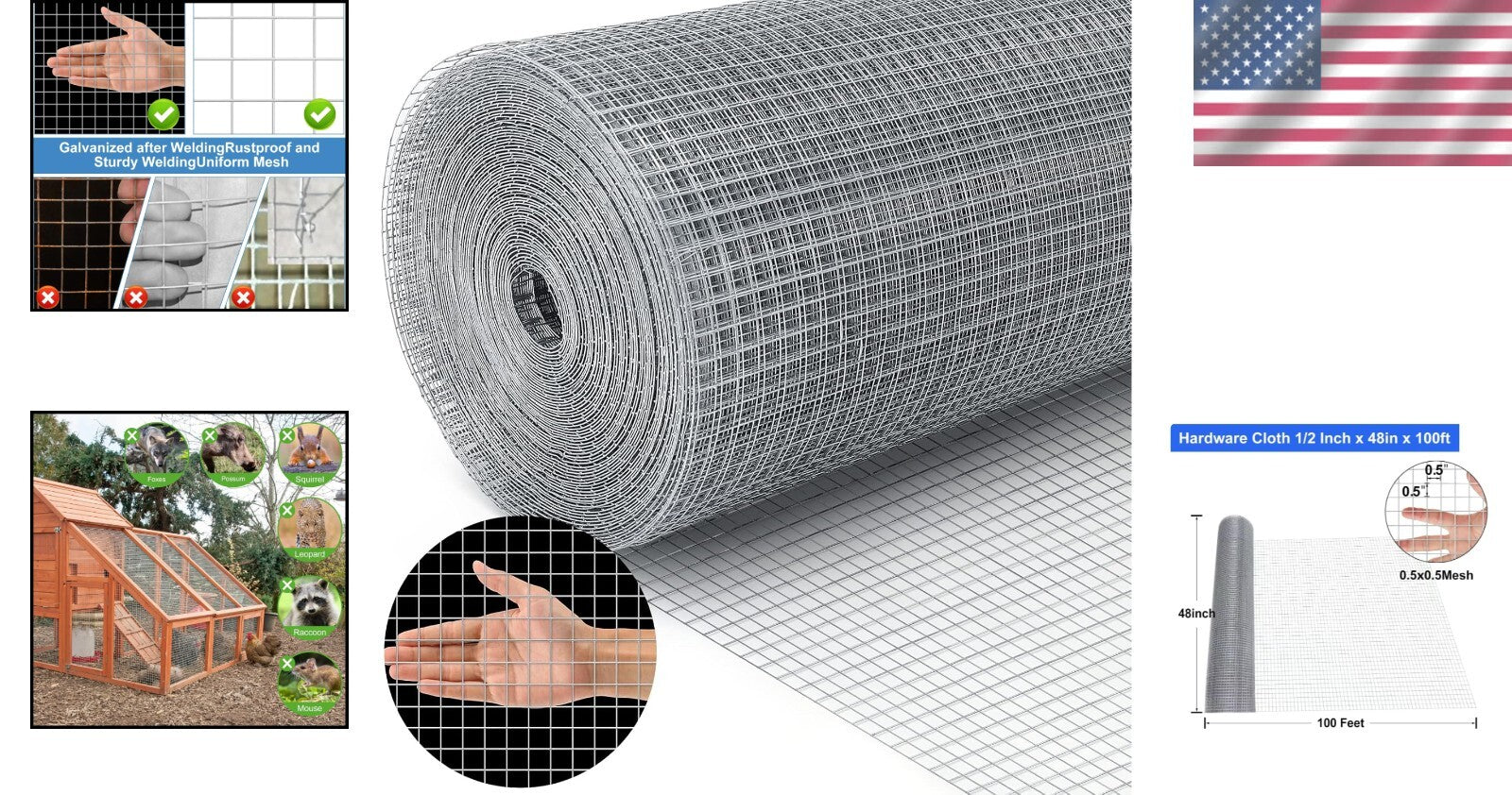 Customizable 1/2" Galvanized Mesh Wire - Secure Fencing for Gardens and Pets