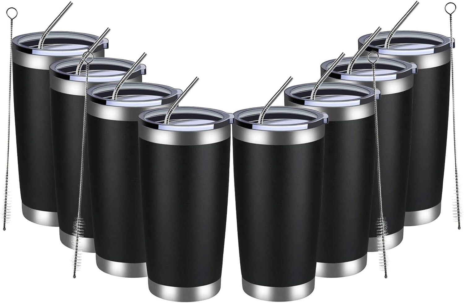 Durable 20oz Stainless Steel Tumbler Set - 8 Pack of Insulated Cups with Lids