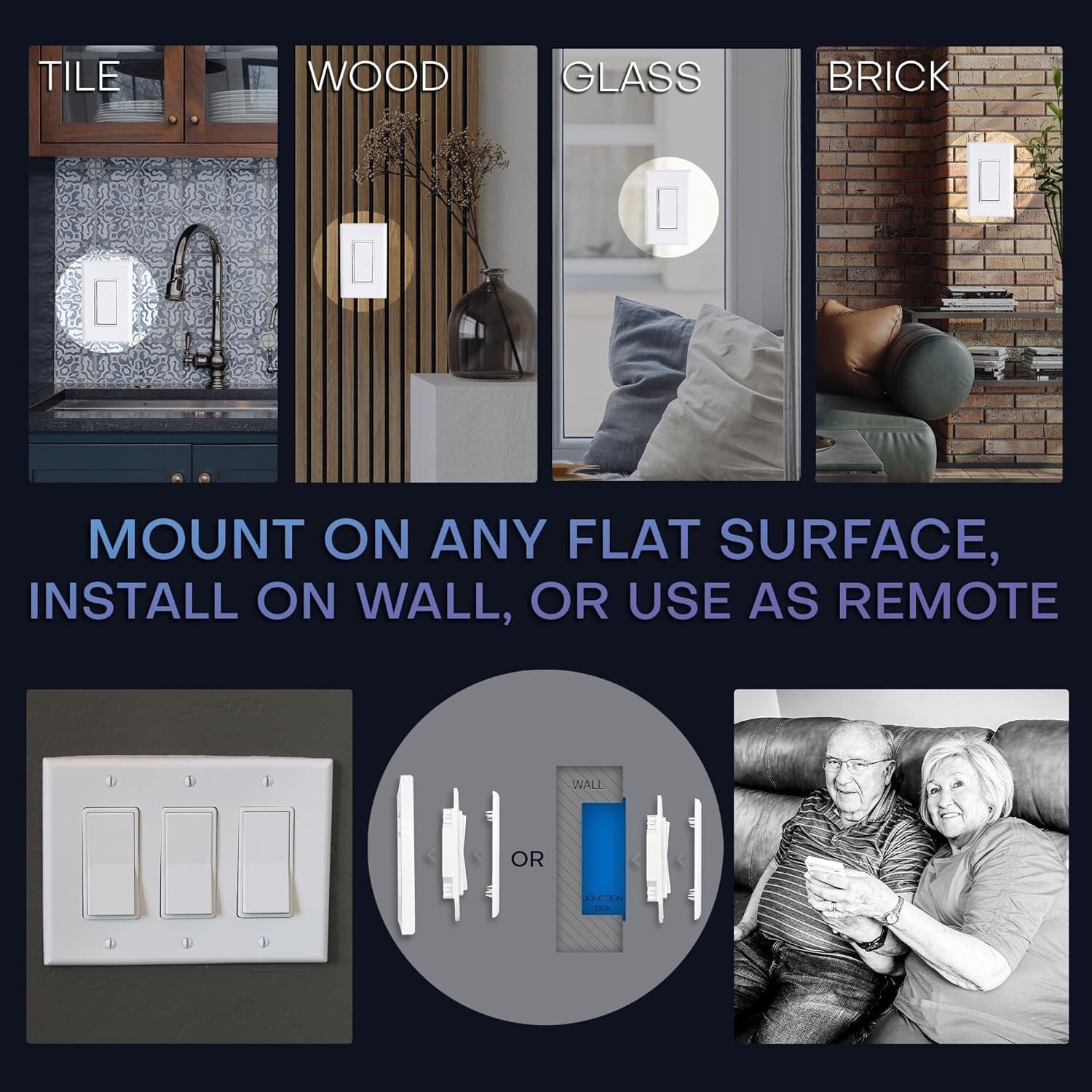 Wireless Battery-Free Light Switch Kit - Remote Control DIY Wall Switch System