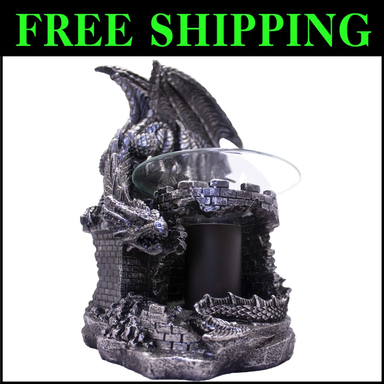 Black Dragon Castle Electric Oil Burner with Dimmer Switch & Halogen Bulb