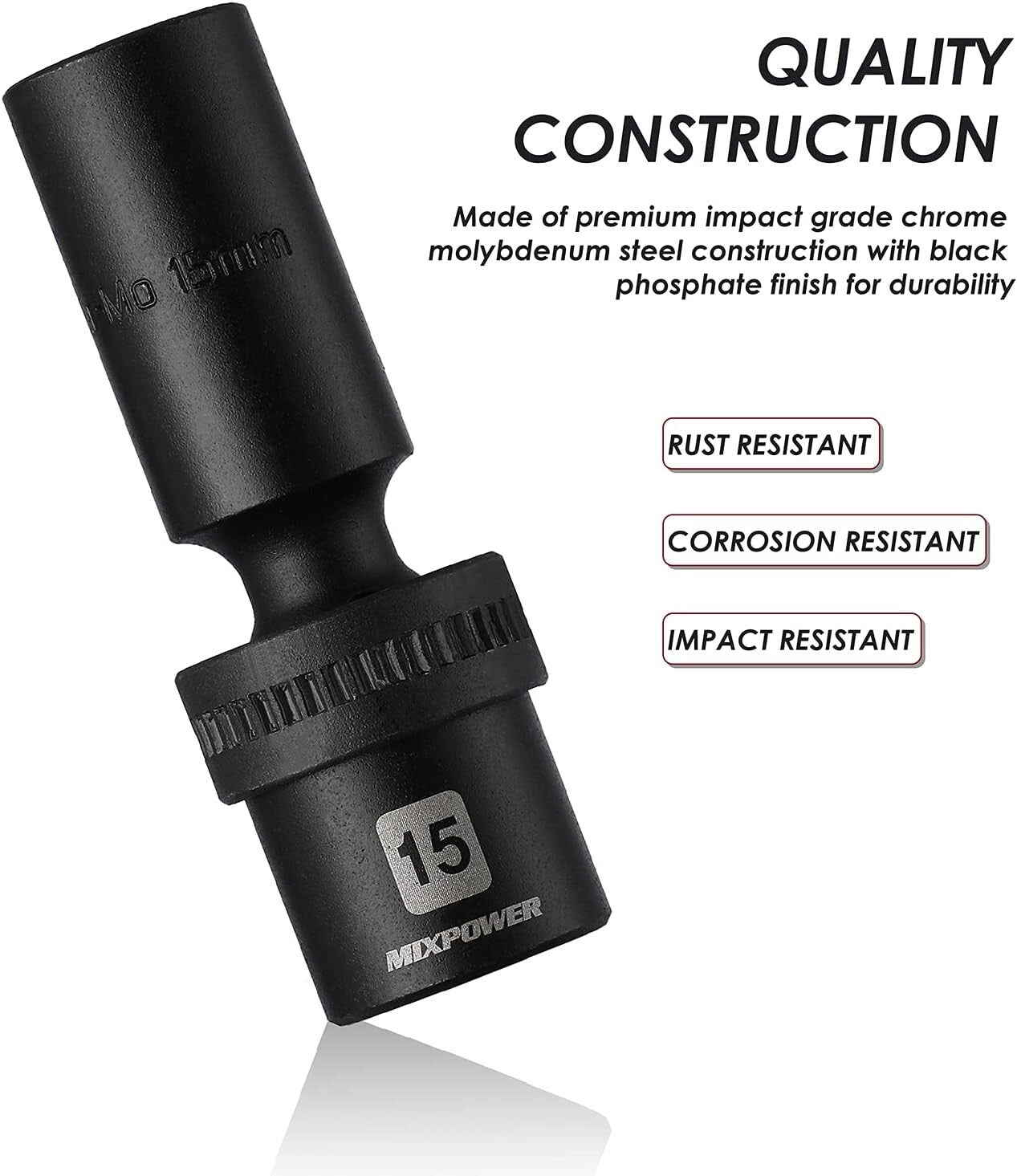 Lightweight 10-Piece Impact Socket Set - Chrome Molybdenum with Black Finish