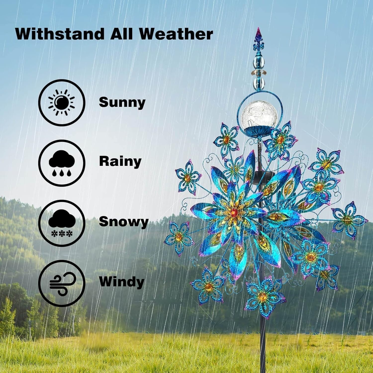 Eco-Friendly Outdoor Solar Wind Spinner with Colorful Glass Ball - 75 Inch