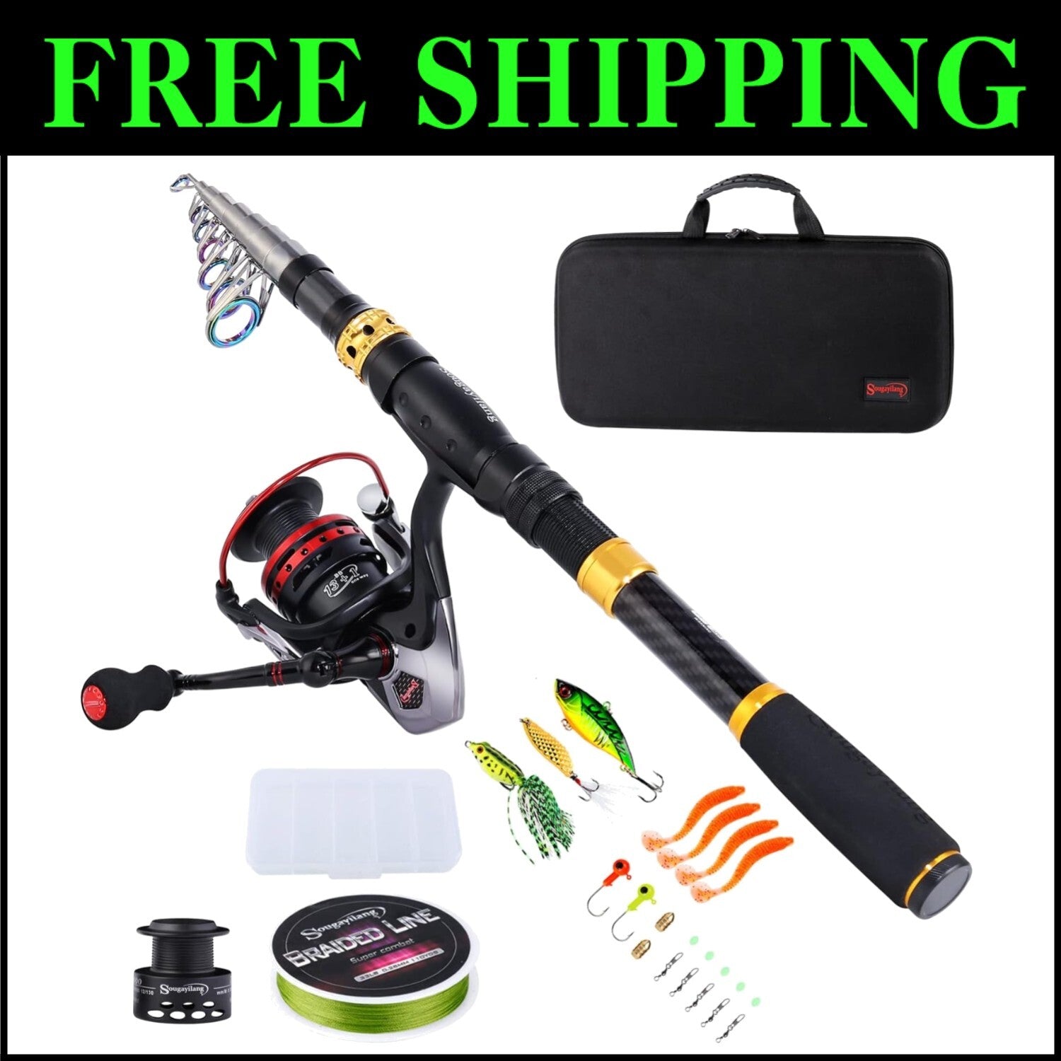 Complete Fishing Gear Set: 2.1m Telescopic Rod, Reel & Carrier - Lightweight